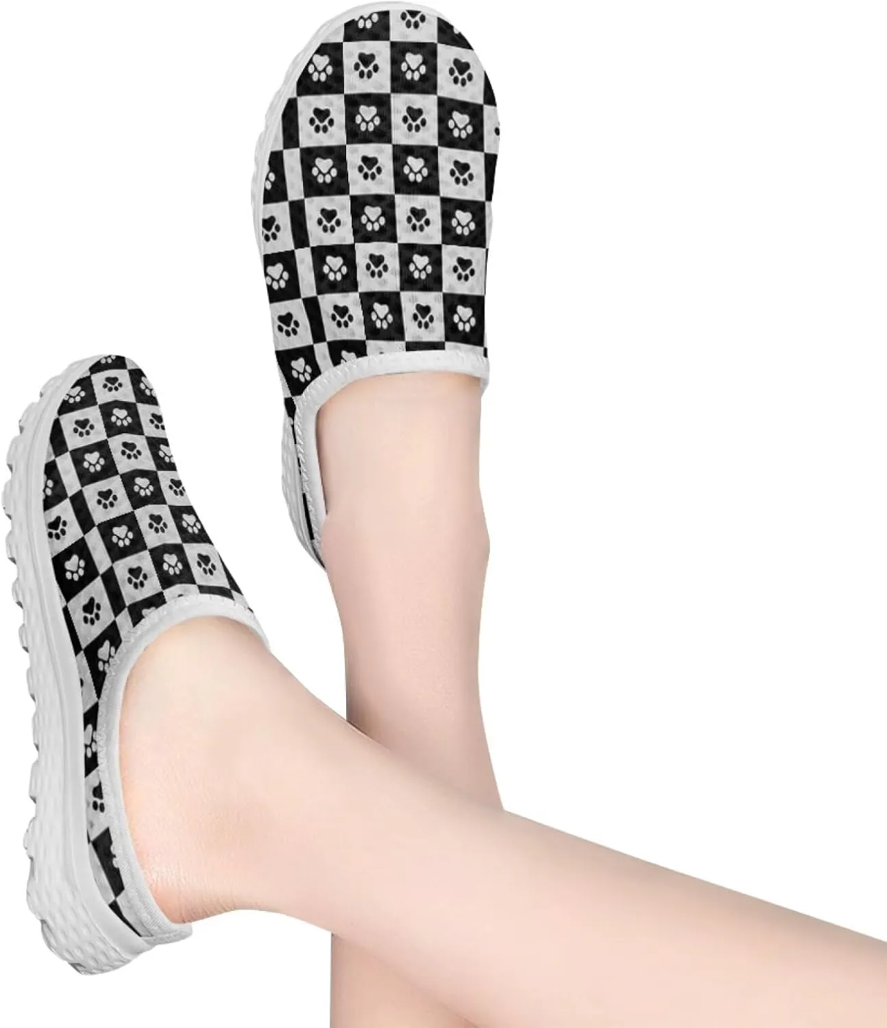 Binienty Checkerboard Print Mules & Clogs for Womens Slip-on Mesh Garden Shoes