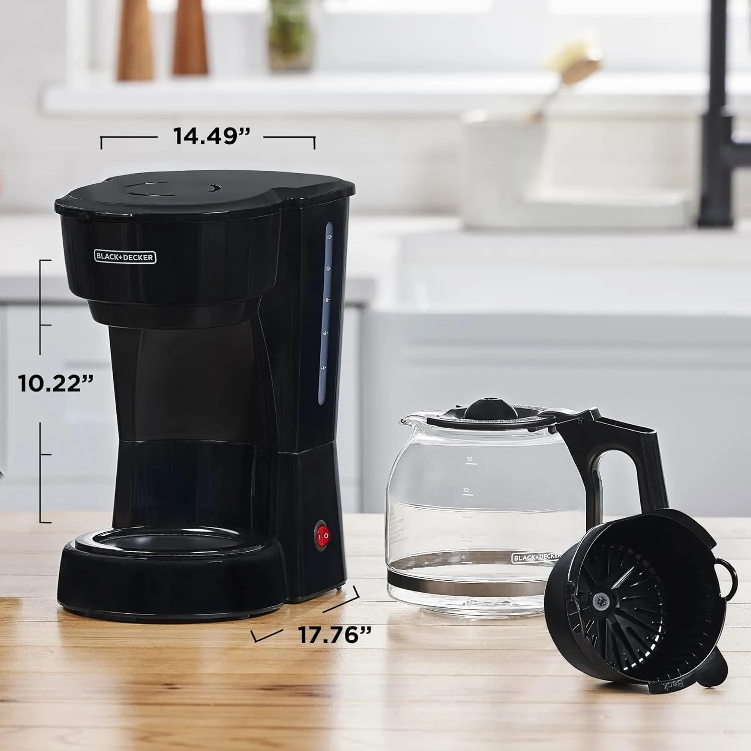 BLACK DECKER 12-Cup Coffee Maker with Easy On/Off Switch, Easy Pour, Non-Drip Carafe with Removable Filter Basket, Vortex Technology, Black