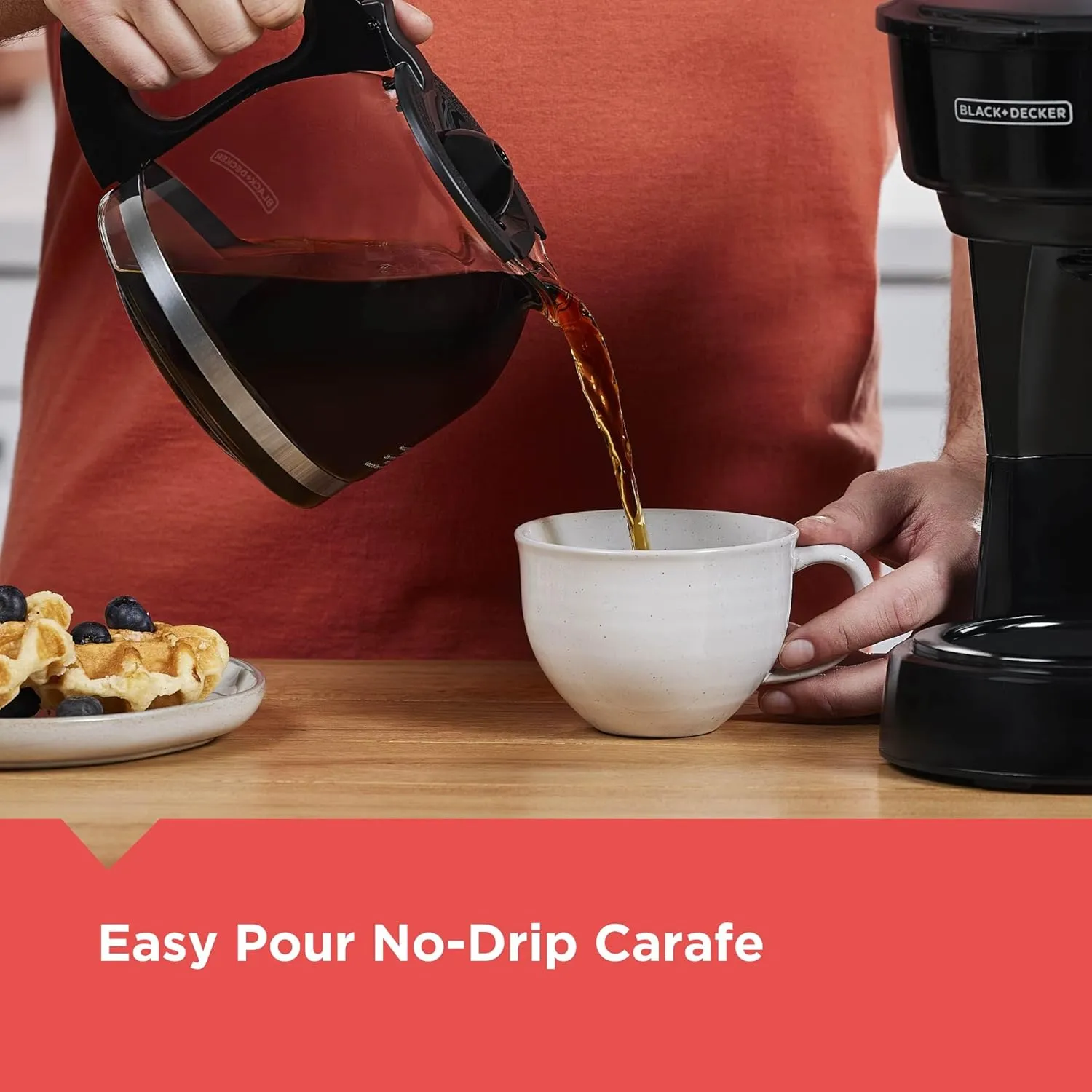BLACK DECKER 12-Cup Coffee Maker with Easy On/Off Switch, Easy Pour, Non-Drip Carafe with Removable Filter Basket, Vortex Technology, Black