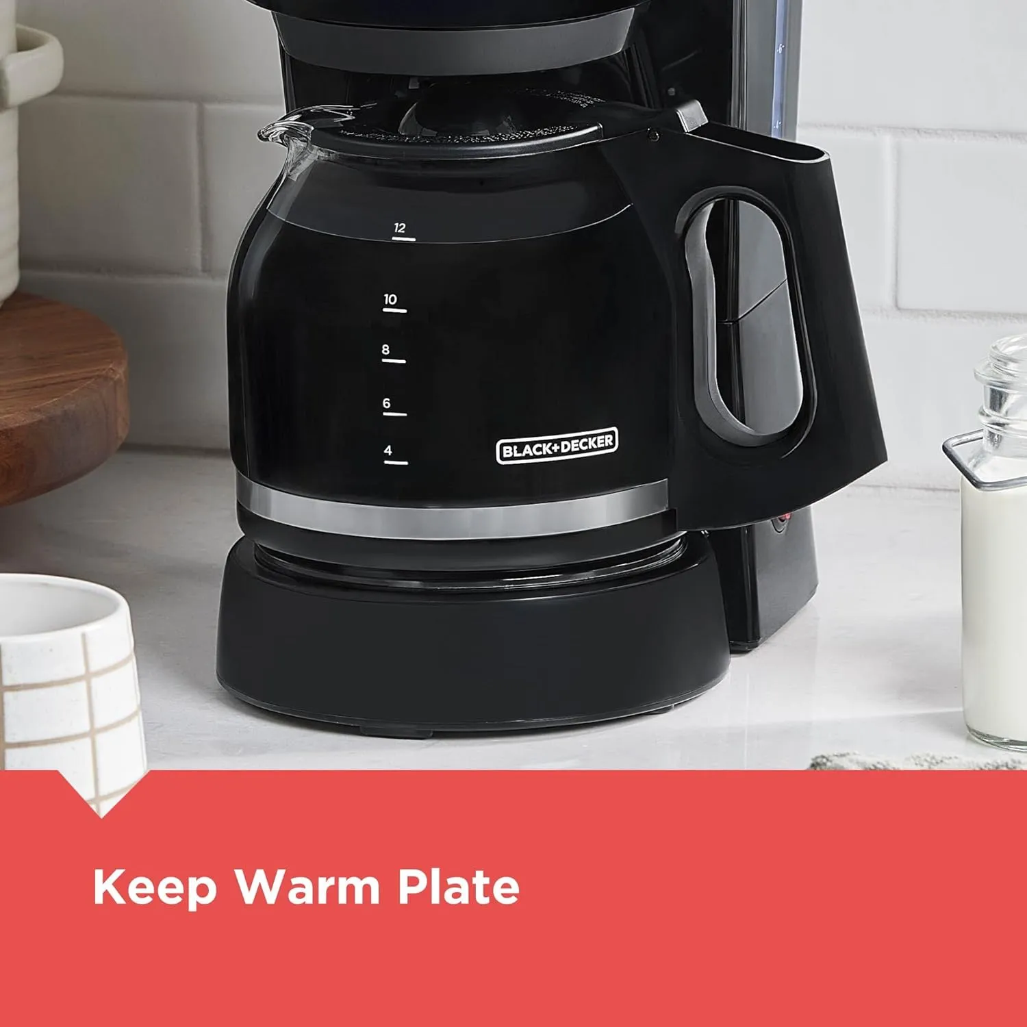 BLACK DECKER 12-Cup Coffee Maker with Easy On/Off Switch, Easy Pour, Non-Drip Carafe with Removable Filter Basket, Vortex Technology, Black