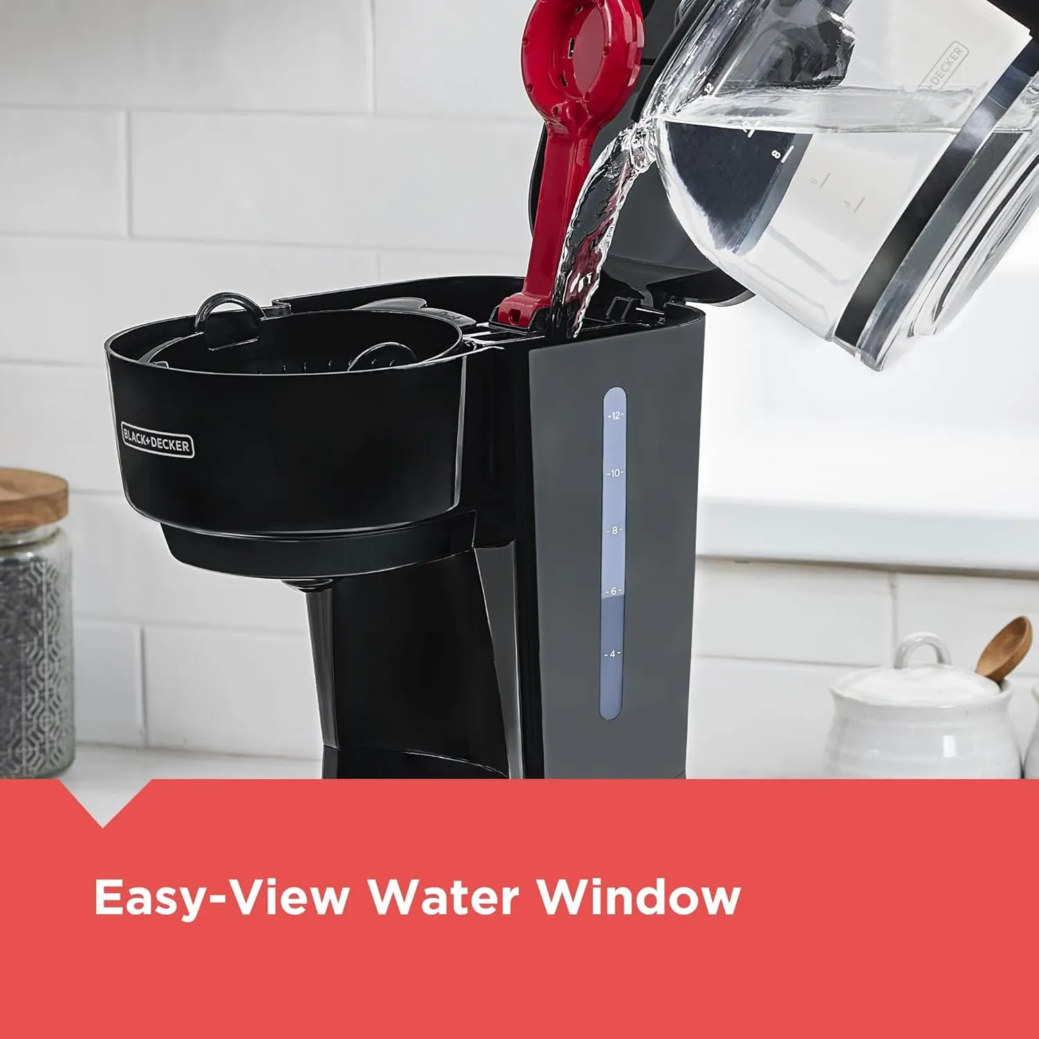 BLACK DECKER 12-Cup Coffee Maker with Easy On/Off Switch, Easy Pour, Non-Drip Carafe with Removable Filter Basket, Vortex Technology, Black