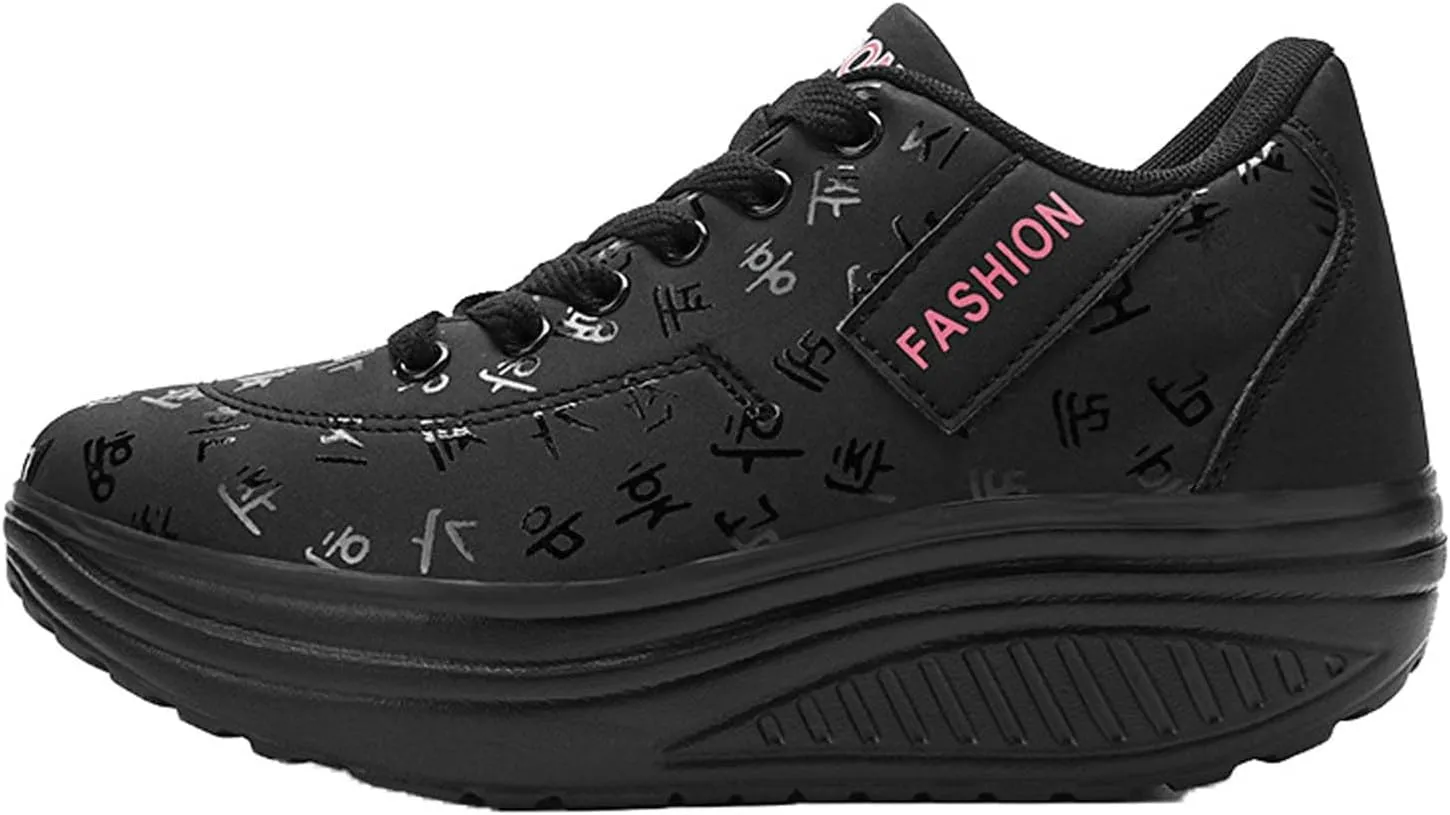 Black Walking Platform Shoes for Women Wedge Sneakers Stylish Lightweight Sport Shoe Slip on Fashion Comfortable Running Sneaker