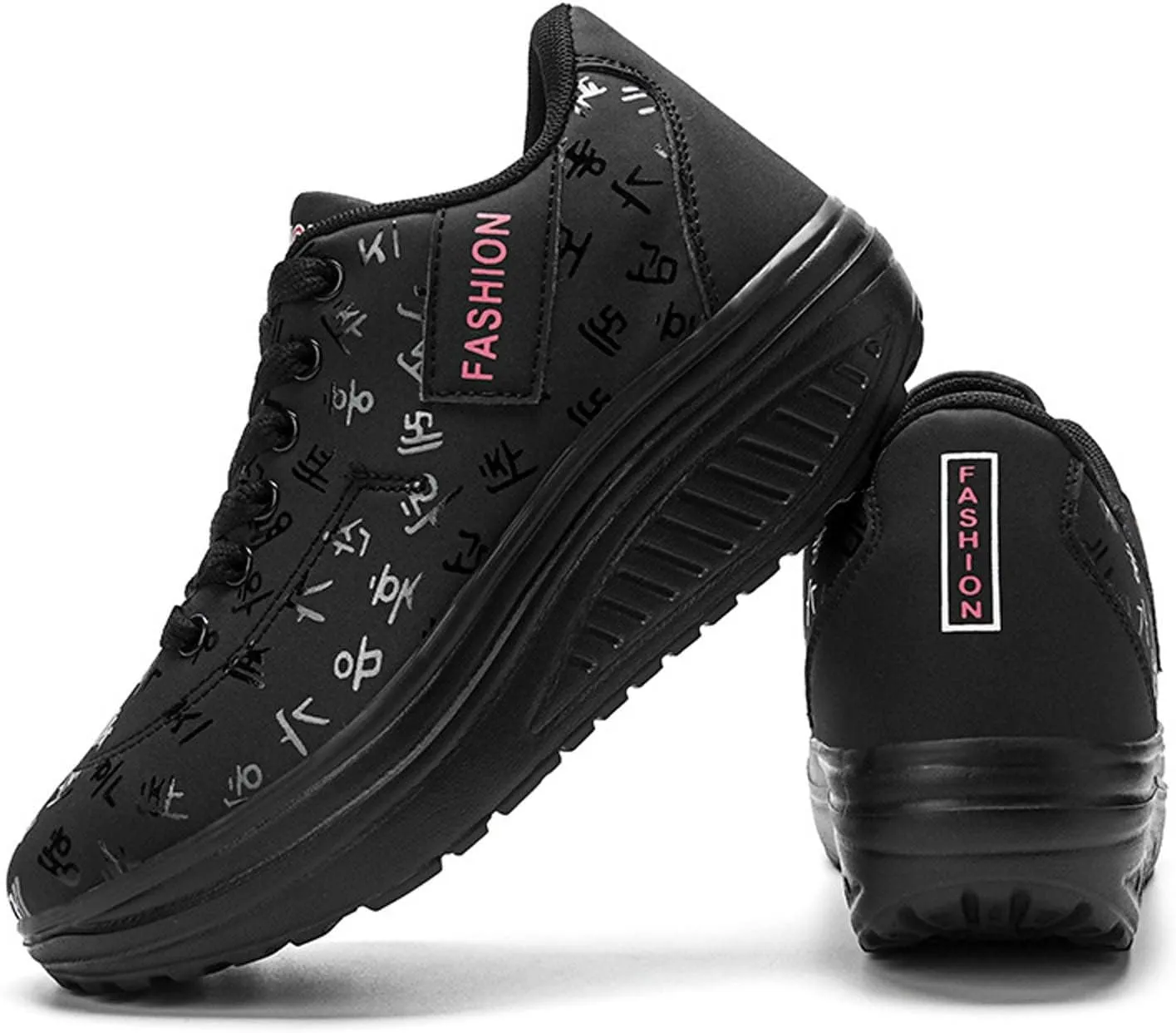 Black Walking Platform Shoes for Women Wedge Sneakers Stylish Lightweight Sport Shoe Slip on Fashion Comfortable Running Sneaker