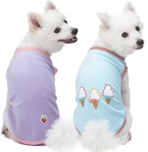 Blueberry Pet Pack of 2 Soft & Comfy Perfect Wardrobe Essential Everyday Cotton Blend Dog Pajamas & Tank Top T Shirts, Back Length 12", Clothes for Dogs