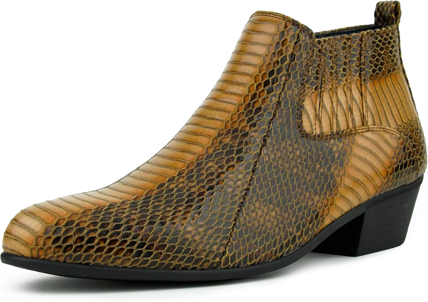Bolano Adder Mens Dress Boots - Realistic Snake Print, Easy Zipper Slip On Ankle Boots