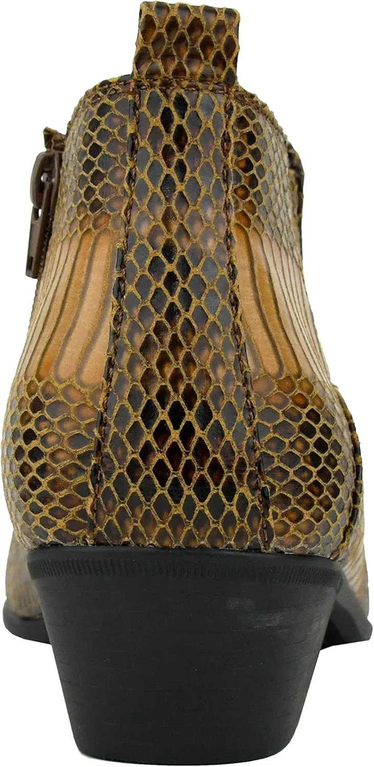 Bolano Adder Mens Dress Boots - Realistic Snake Print, Easy Zipper Slip On Ankle Boots