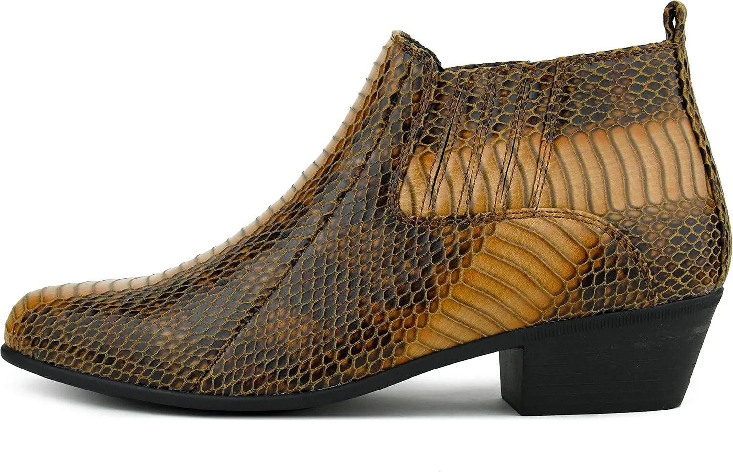 Bolano Adder Mens Dress Boots - Realistic Snake Print, Easy Zipper Slip On Ankle Boots