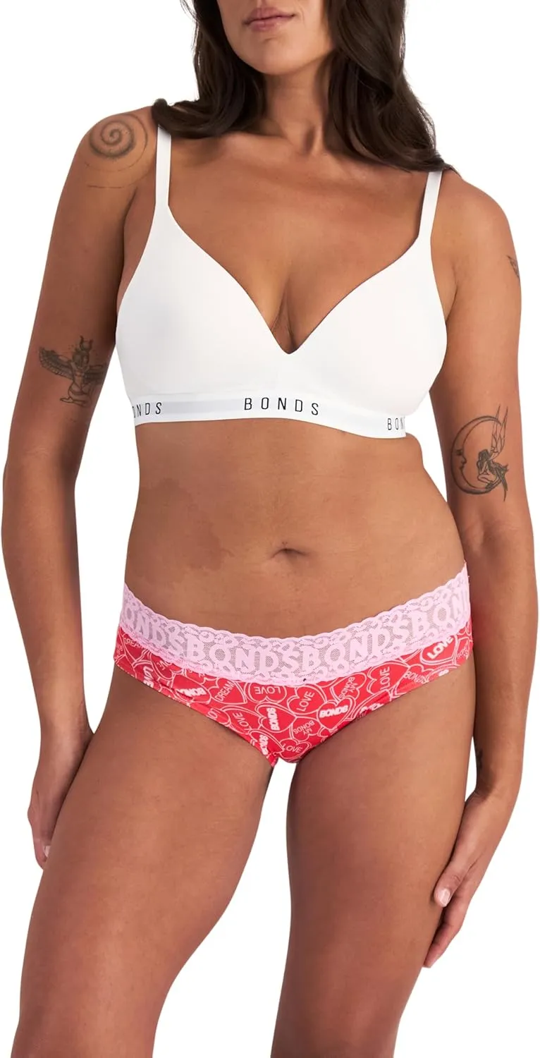 Bonds Women's Underwear Hipster Pack, Lace-top Icons Hipster Panties for Women, Stretchy Cotton-blend Underwear, 3-pack