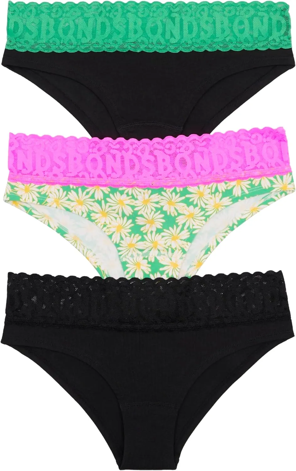 Bonds Women's Underwear Pack, Lace-top Icons Cheeky Panties for Women, Stretchy Cotton-blend Underwear, 3-pack