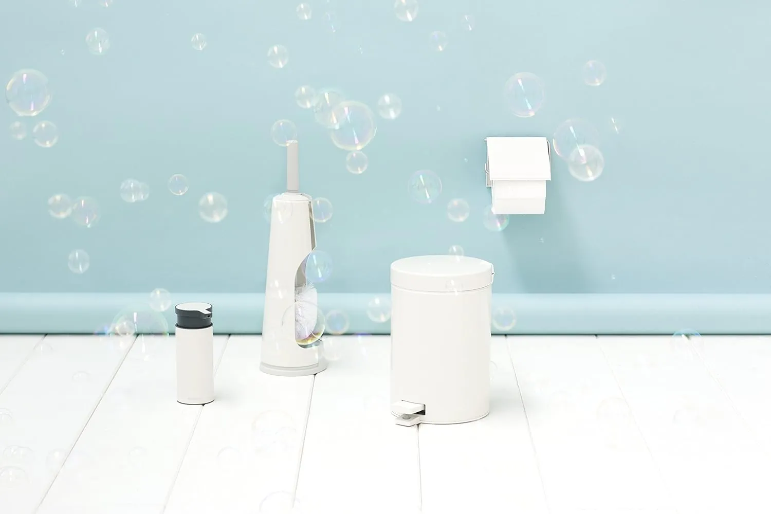 Brabantia Soap Dispenser 6.7oz (White) Handwash, Lotion, Shampoo Pump for Bathroom/Kitchen - Easy Refill, Easy Clean