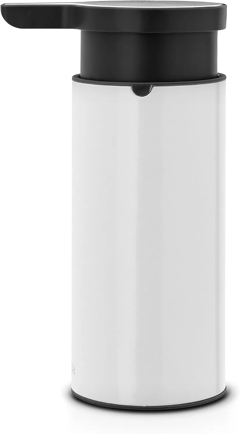 Brabantia Soap Dispenser 6.7oz (White) Handwash, Lotion, Shampoo Pump for Bathroom/Kitchen - Easy Refill, Easy Clean