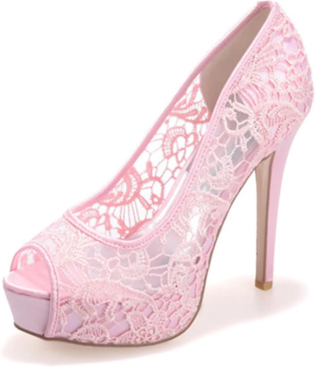Bridal Wedding Shoes Women Lace Peep Toe Pumps High Heel Slip on Bridesmaid Shoes