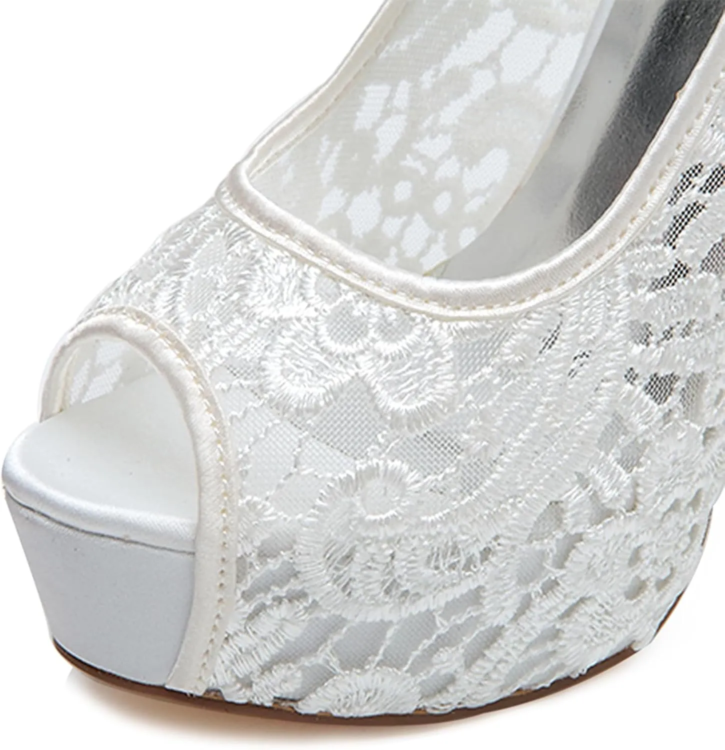 Bridal Wedding Shoes Women Lace Peep Toe Pumps High Heel Slip on Bridesmaid Shoes