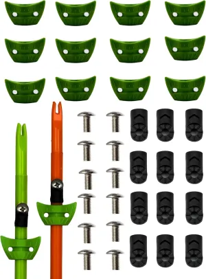 BT Outdoors Bowfishing Arrows Safety Slides Kits (Pack of 12) Lime Green Fish Tail Arrow Slides Low Drag with NO Deflection