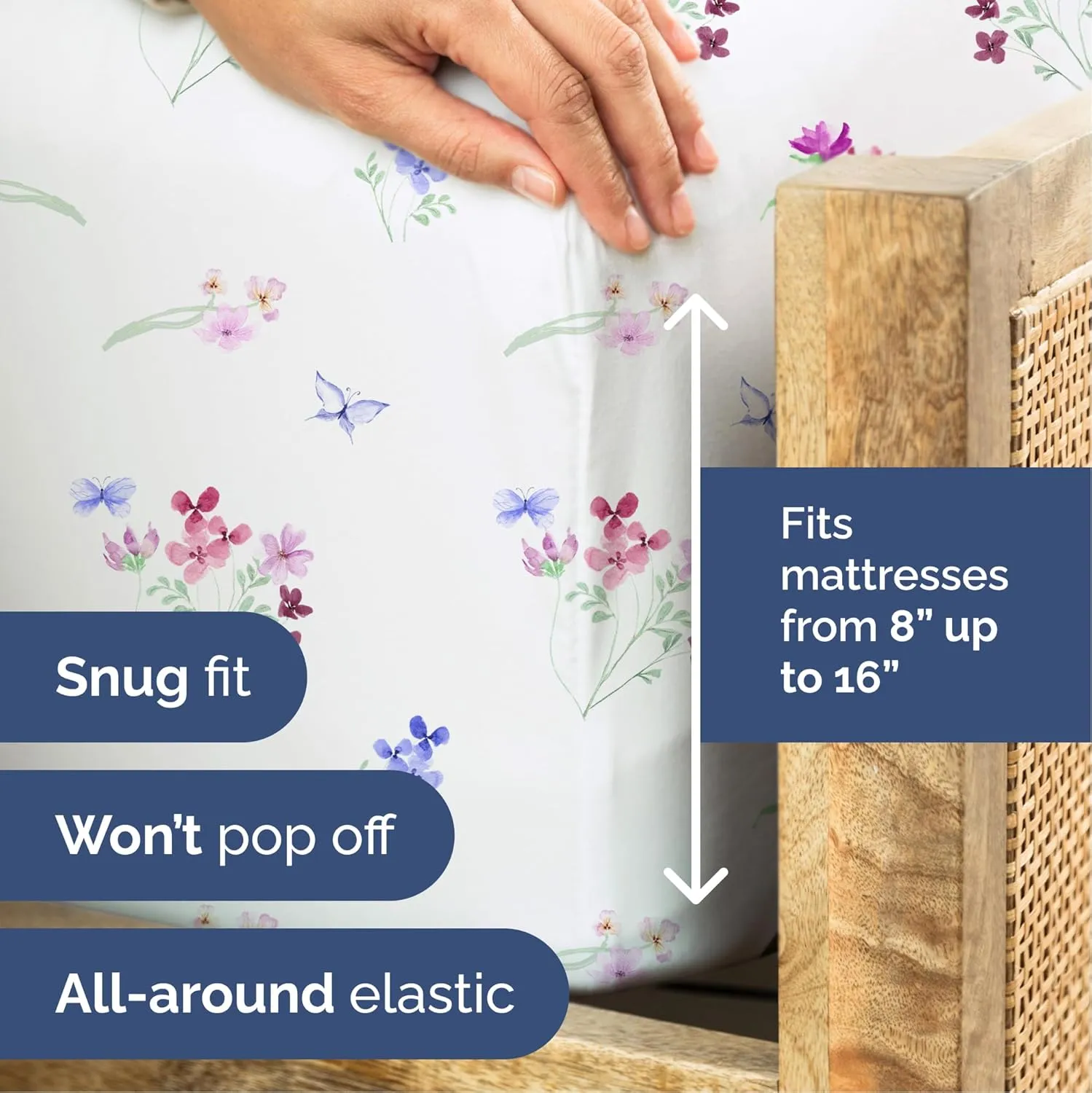 Butterfly Floral Sheets 3 Piece Twin Set – 1 Flat & 1 Fitted Sheet & 1 Pillowcase w/ Deep Pockets – Wrinkle & Fade Free Boho Botanical Flower Bed Set - Comfy, Ultra-Soft, Breathable and Cooling - Posy