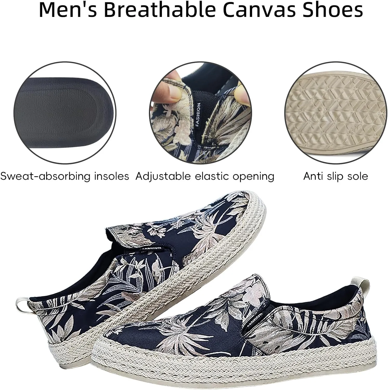 CAIJ Mens Slip On Shoes - Casual Canvas Black Low Top Slip On Shoes