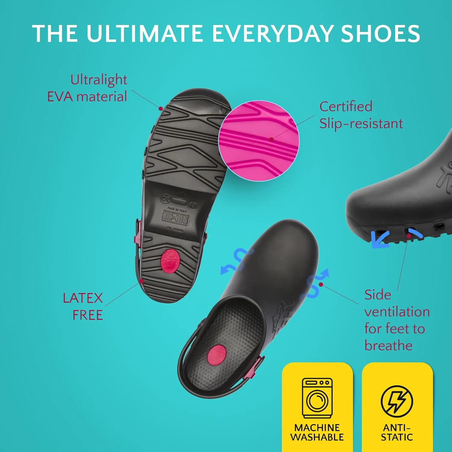 CALZURO Lights - Lightweight Work Clogs - Non Slip Work Shoes for Men and Women - Slip Resistant Kitchen Shoes, Garden and Nursing Clogs -