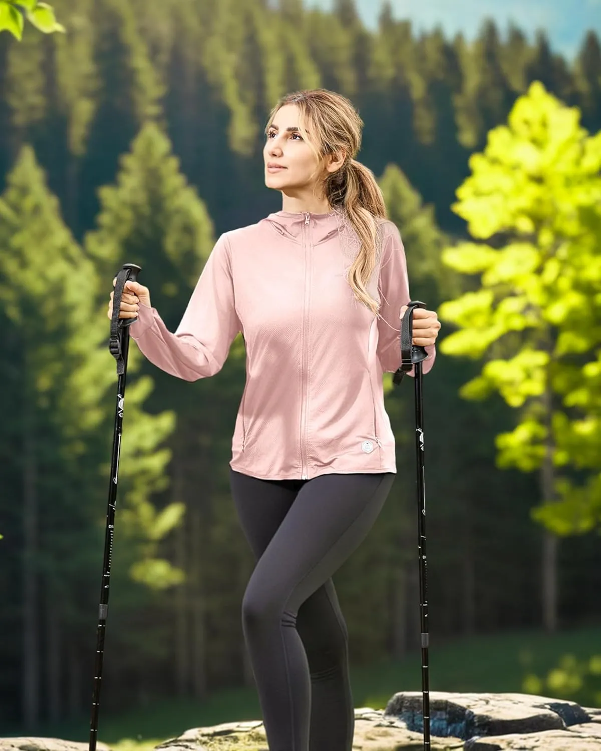 CAMELSPORTS Women UPF 50  Athletic Jacket Sun Protection Long Sleeve Hiking Shirts Lightweight Outdoor Hoodie with Pocket