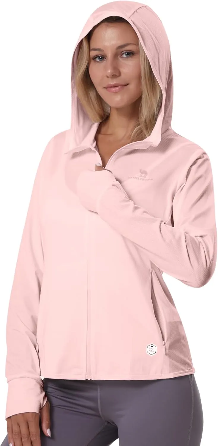 CAMELSPORTS Women UPF 50  Athletic Jacket Sun Protection Long Sleeve Hiking Shirts Lightweight Outdoor Hoodie with Pocket