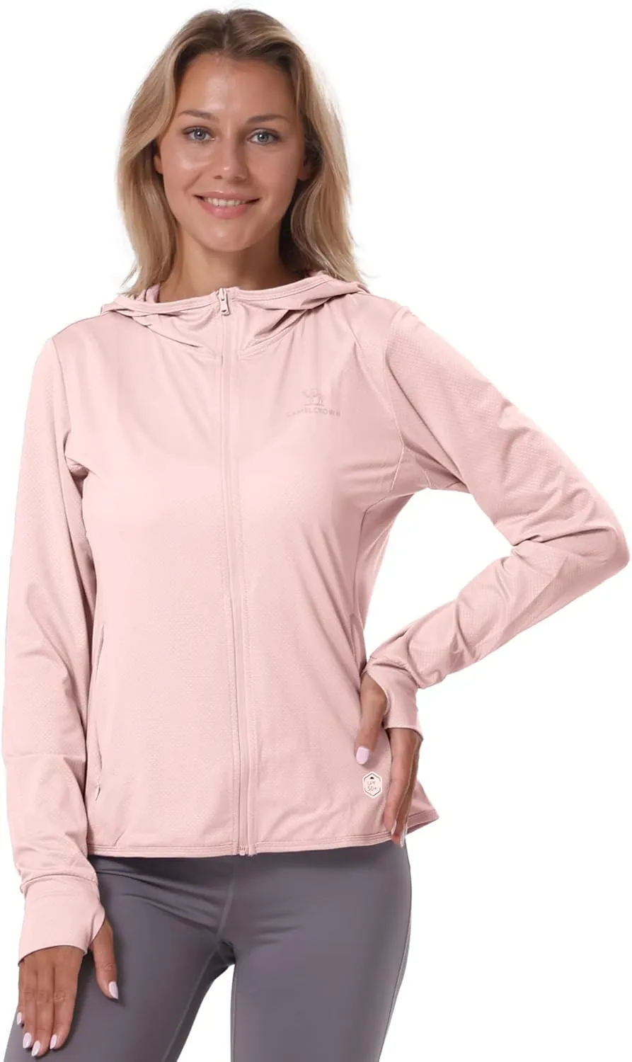 CAMELSPORTS Women UPF 50  Athletic Jacket Sun Protection Long Sleeve Hiking Shirts Lightweight Outdoor Hoodie with Pocket