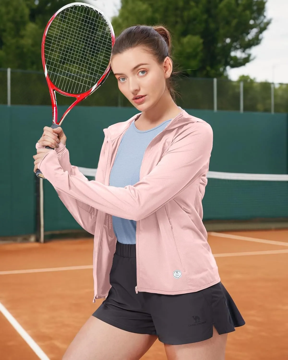 CAMELSPORTS Women UPF 50  Athletic Jacket Sun Protection Long Sleeve Hiking Shirts Lightweight Outdoor Hoodie with Pocket