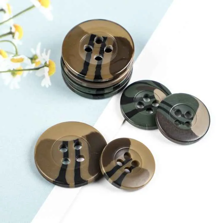 Camouflage Brown Green Resin Buttons for Military Shirts Jacket 100pcs