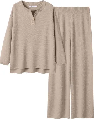 Caracilia Women Oversized Lounge Sets Waffle Knit Casual 2 Piece Outfit Matching Loose Sweater Set 2024 Travel Comfy Clothing