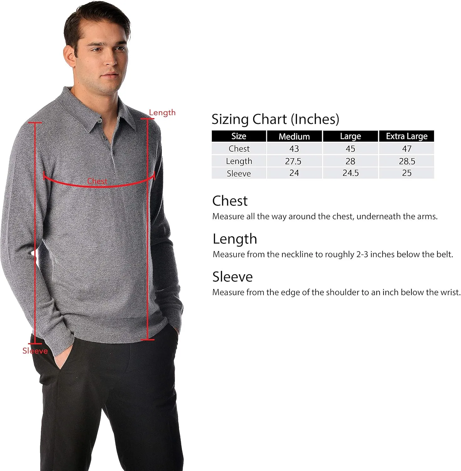 Cashmere Boutique 100% Pure Cashmere Polo Pullover Sweater for Men – Polo Neck, Long Sleeve, Lightweight, Soft & Warm Sweater