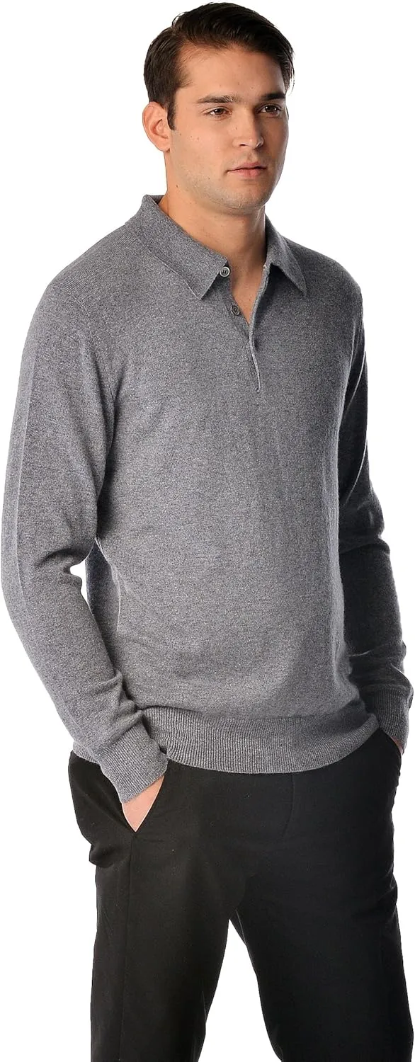 Cashmere Boutique 100% Pure Cashmere Polo Pullover Sweater for Men – Polo Neck, Long Sleeve, Lightweight, Soft & Warm Sweater