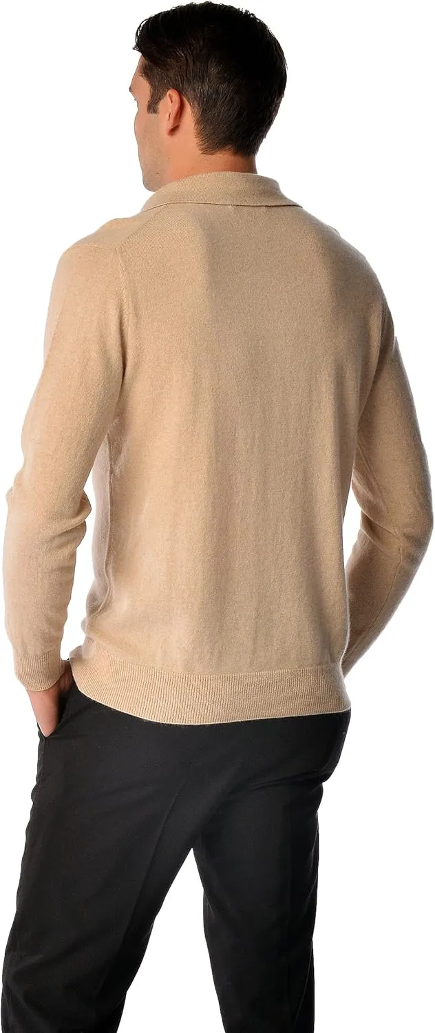 Cashmere Boutique 100% Pure Cashmere Polo Pullover Sweater for Men – Polo Neck, Long Sleeve, Lightweight, Soft & Warm Sweater
