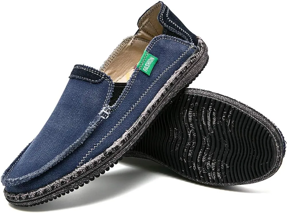 CASMAG Men's Casual Cloth Shoes Canvas Slip on Loafers Leisure Vintage Flat Boat Shoes