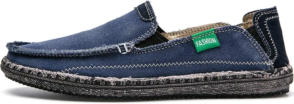 CASMAG Men's Casual Cloth Shoes Canvas Slip on Loafers Leisure Vintage Flat Boat Shoes