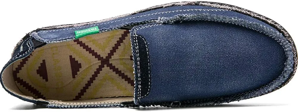 CASMAG Men's Casual Cloth Shoes Canvas Slip on Loafers Leisure Vintage Flat Boat Shoes
