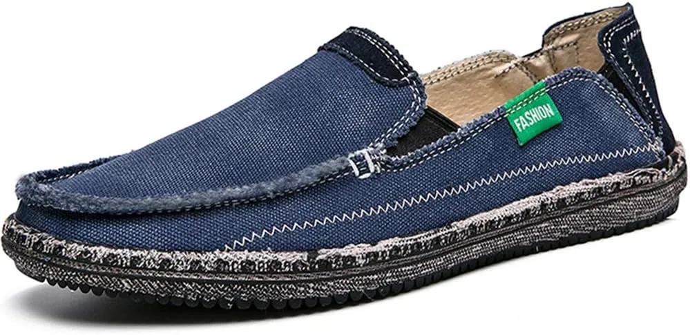 CASMAG Men's Casual Cloth Shoes Canvas Slip on Loafers Leisure Vintage Flat Boat Shoes