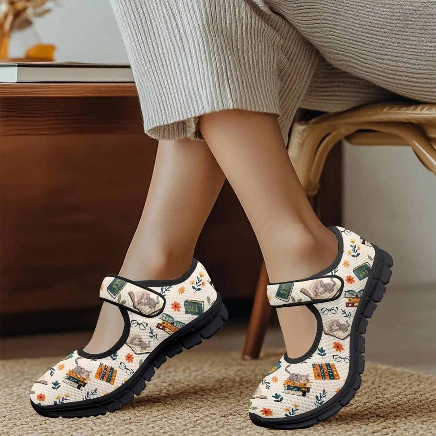 Casual Sneakers for Women Breathable Lightweight Mary Jane Shoes Non Slip Fashion Outdoor Tennis Work Flats