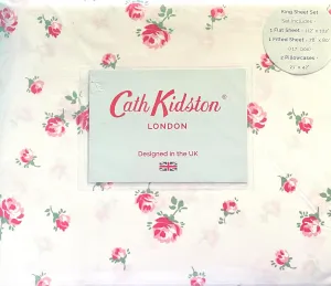 CATH KIDSTON of London Home Luxury Collection 4 Piece 200tc Rose Flora Sheet Set 100% Cotton Percale Crisp & Cool, Lightweight Bedding (SCATTERED ROSE, King (U.S. Standard)), White