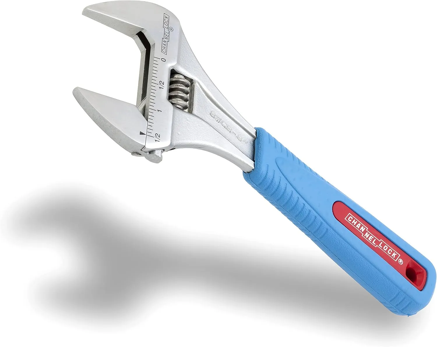 Channellock 8WCB 8-Inch WideAzz Adjustable Wrench|1.5-Inch Wide Jaw Opening|Precise Jaw Design Grips Tight-Even in Tight Spaces|Measurement Scales Engraved on the Tool|CODE BLUE Comfort Grip