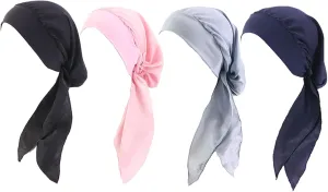 Chemo Headwear for Women 4 Pieces Pre Tied Head Scarf Beanie Skull Cover Cap
