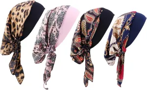 Chemo Headwear for Women 4 Pieces Pre Tied Head Scarf Beanie Skull Cover Cap