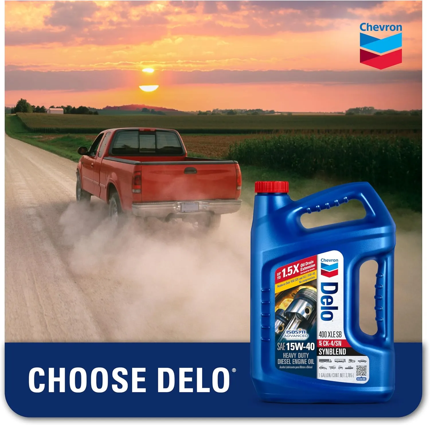 Chevron Delo 400 XLE SAE Synblend Synthetic Blend Oil 15W40, 1 Gallon, Case of 3