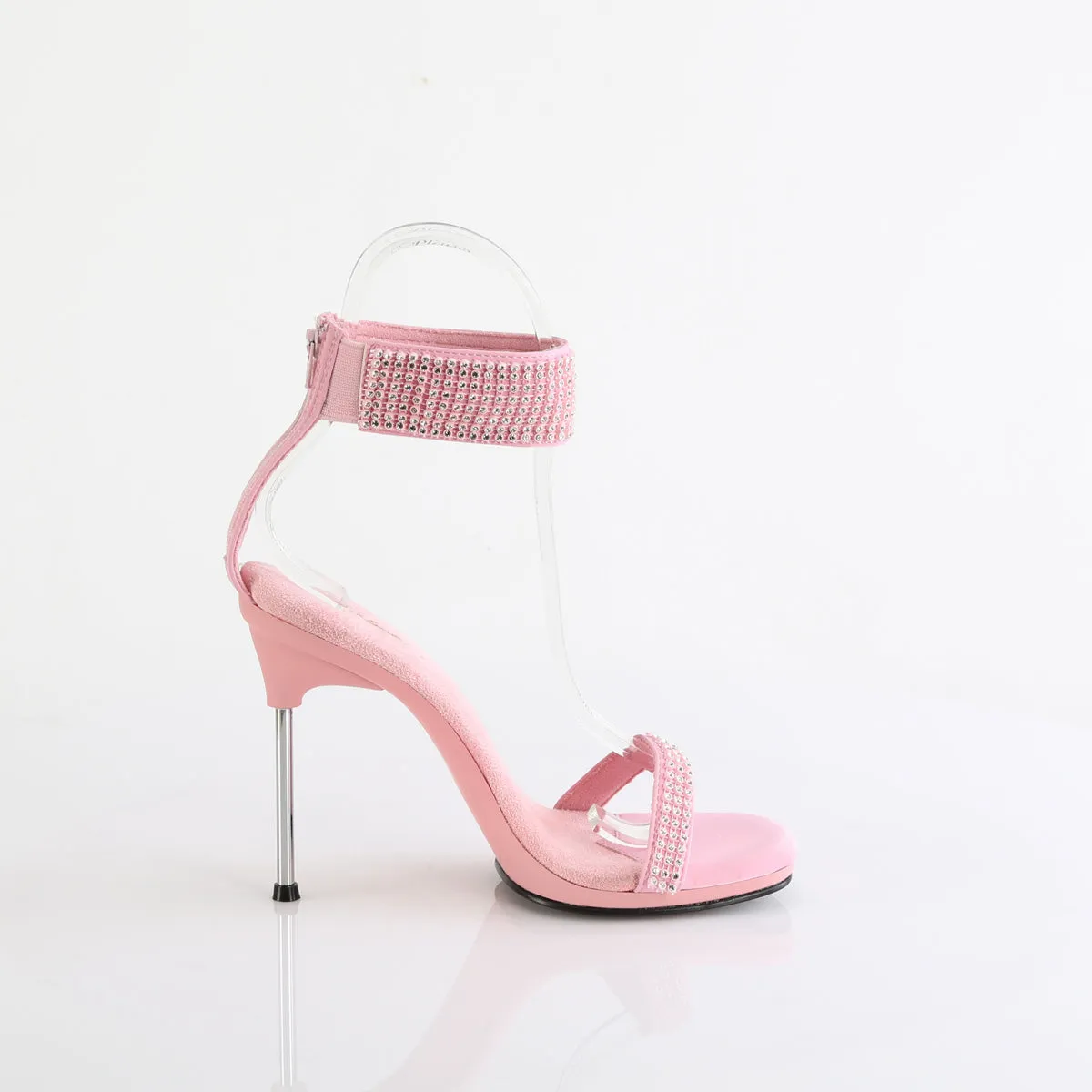 CHIC-40 - Baby Pink Faux Leather-Rhinestone Heels