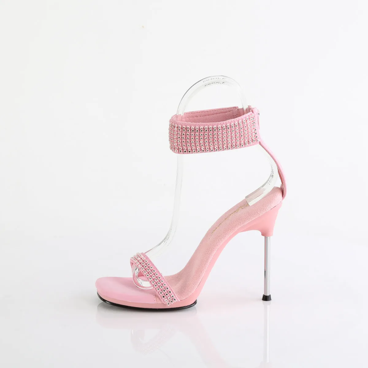 CHIC-40 - Baby Pink Faux Leather-Rhinestone Heels