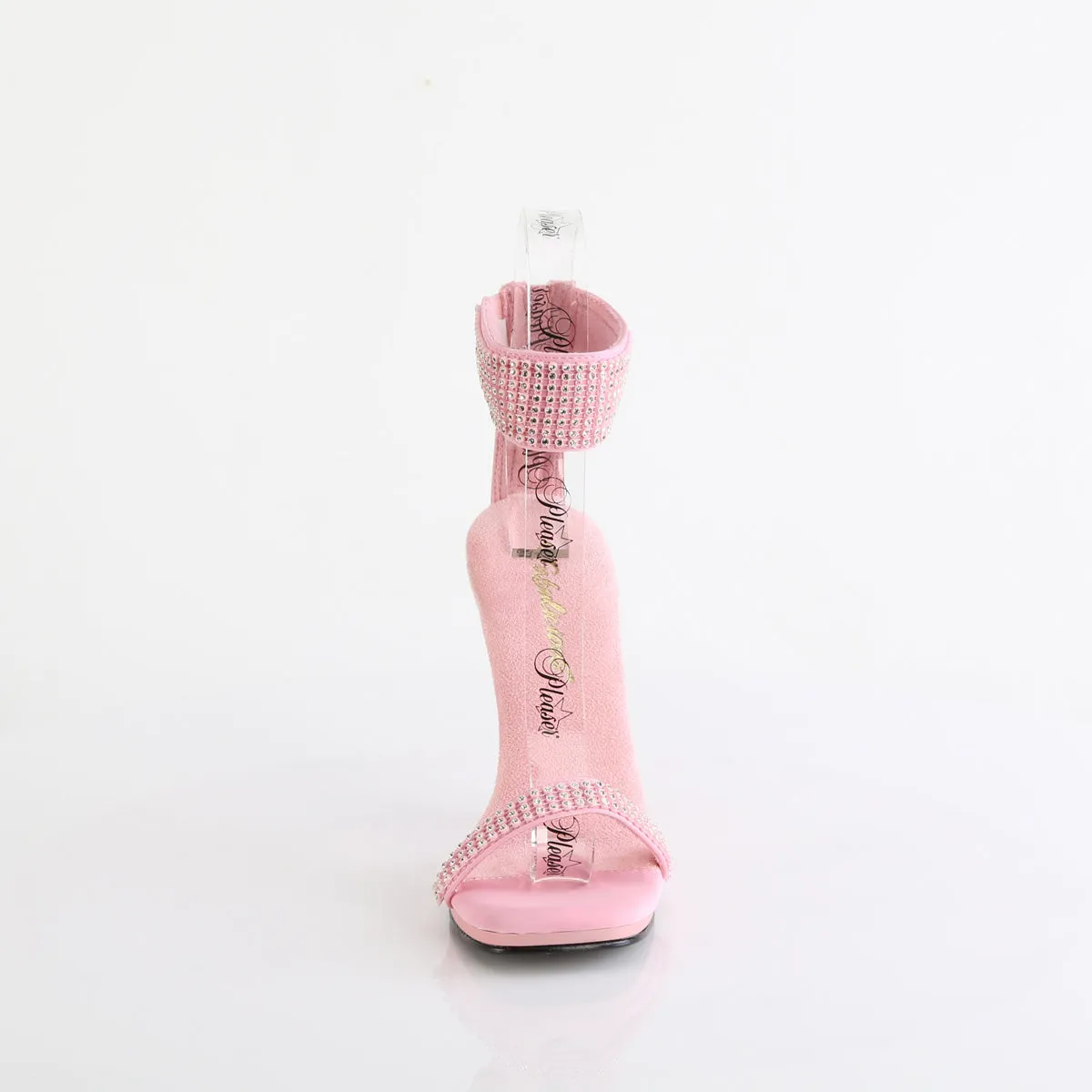 CHIC-40 - Baby Pink Faux Leather-Rhinestone Heels