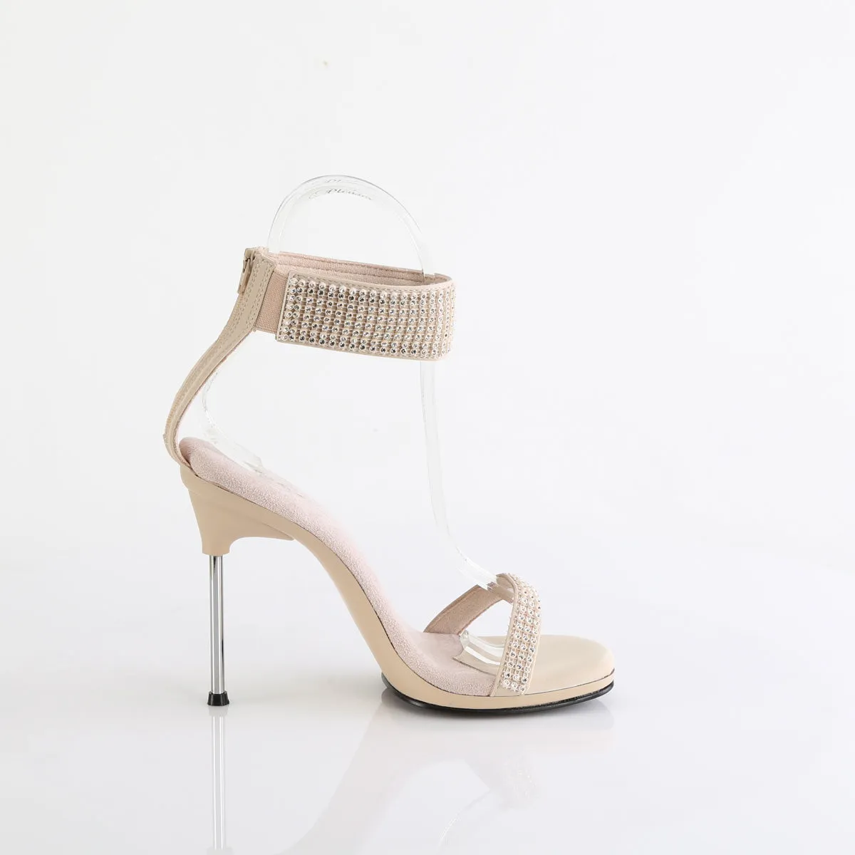 CHIC-40 - Tan Faux Leather-Rhinestone Heels