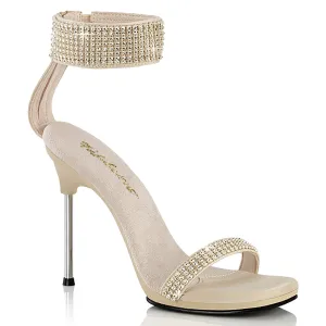 CHIC-40 - Tan Faux Leather-Rhinestone Heels