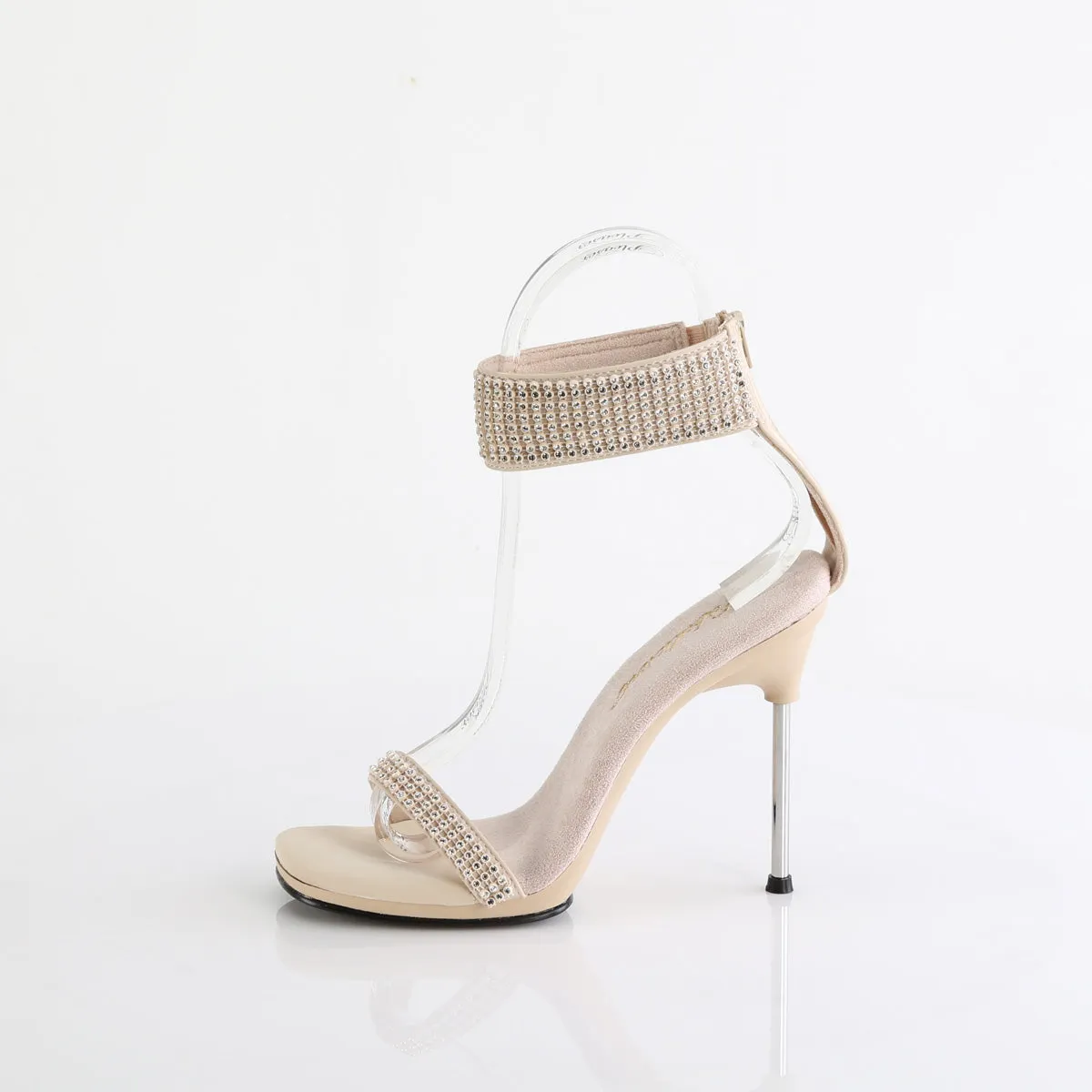 CHIC-40 - Tan Faux Leather-Rhinestone Heels