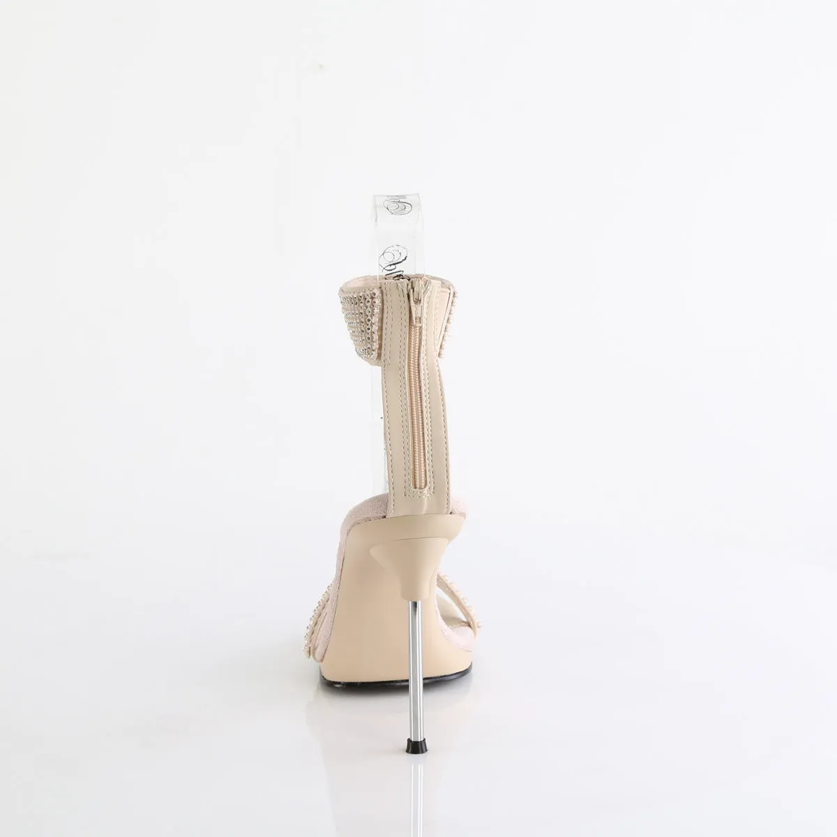 CHIC-40 - Tan Faux Leather-Rhinestone Heels