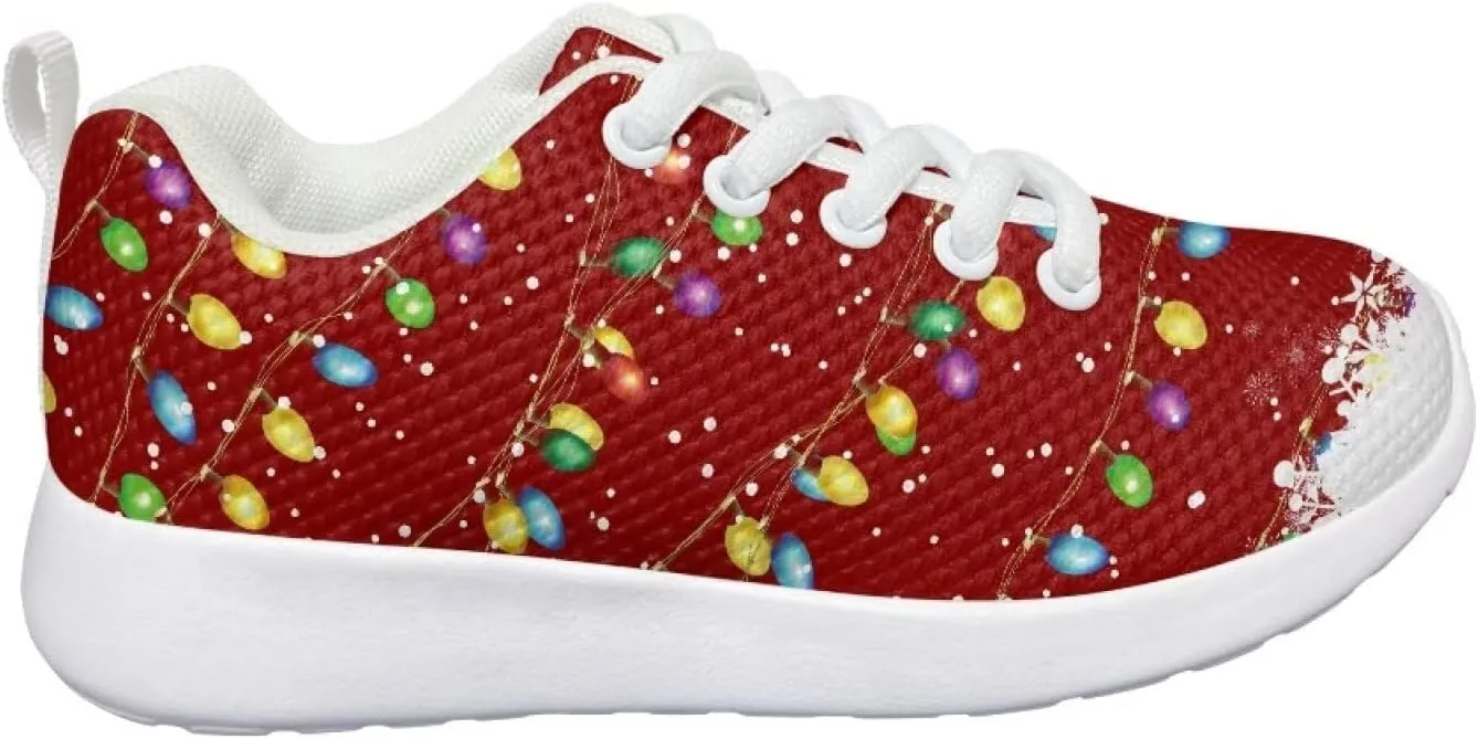 Children's Christmas Sneaker Cozy Lightweight Breathable Anti-Skid Hiking Shoes for Big Kids Athletic Lace-Up Walking Sneaker for Litter Kids US 11.5-3