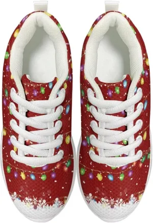 Children's Christmas Sneaker Cozy Lightweight Breathable Anti-Skid Hiking Shoes for Big Kids Athletic Lace-Up Walking Sneaker for Litter Kids US 11.5-3