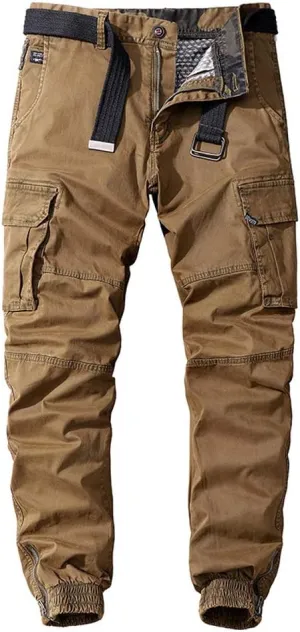 chouyatou Men's Casual Mid-Rise Waist Tapered Leg Close Bottom Jogger Cargo Pants